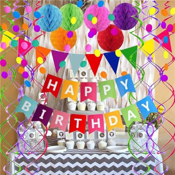 Happy Birthday Banner Party Decorations Colorful Paper Bunting Confetti Streamer - Picture 4 of 8